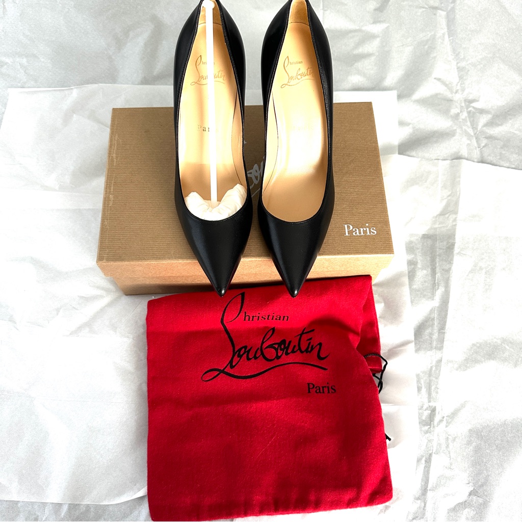 Nwt Christian Louboutin Apostrophy Black Leather Pointed Red-Sole Pumps